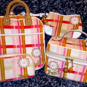 Juicy Couture Vintage Rare Set plaid daisy train case makeup holder wristlet bag